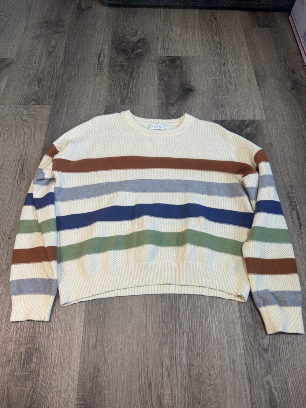 Acoa Cream Knit Sweater with Multicolor Stripes